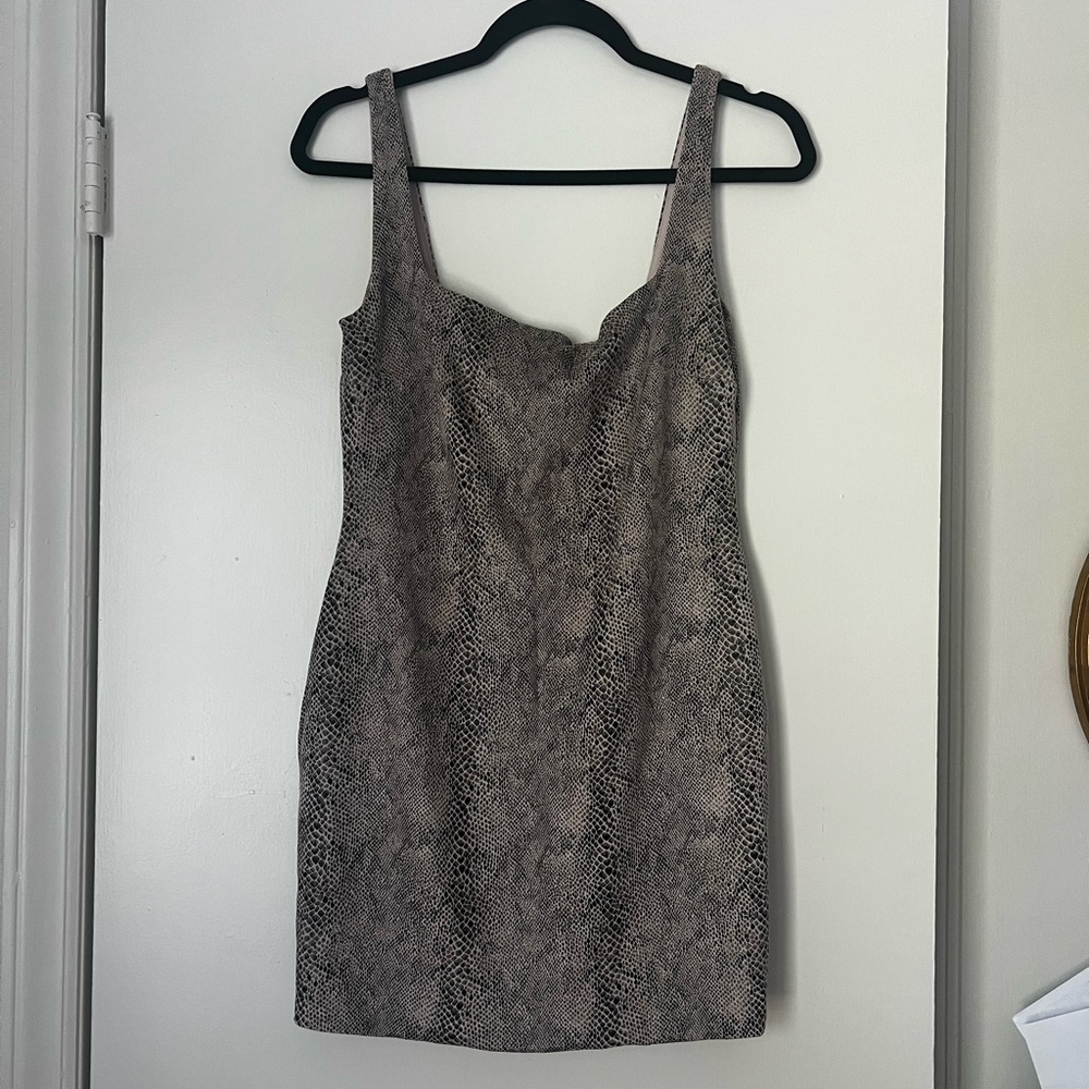 Nookie Snake Print Mini Dress in Taupe and Black